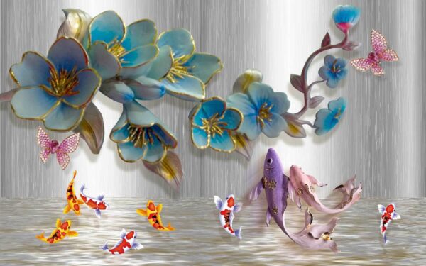 Groupe de poissons et de fleurs Groupe de poissons et de fleurs