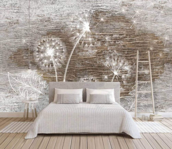 Pissenlits blancs sur une surface en bois Pissenlits blancs sur une surface en bois