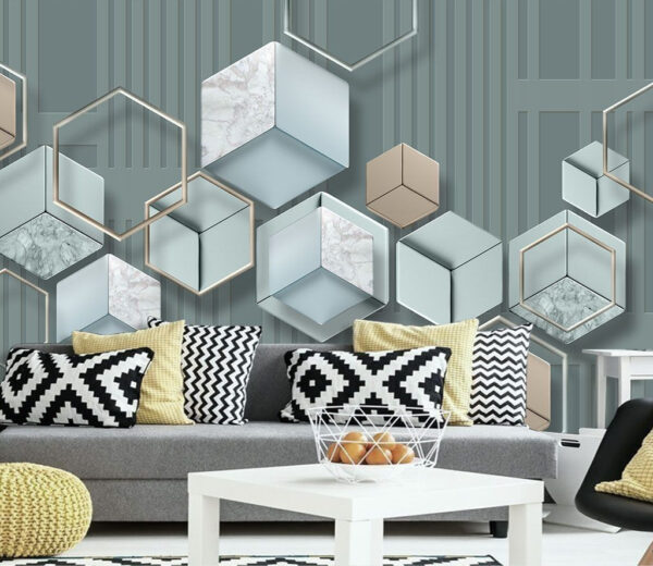 Papier peint avec des hexagones et des formes géométriques u31212pig1m 600x520 - Papier peint avec des hexagones et des formes géométriques - tegory