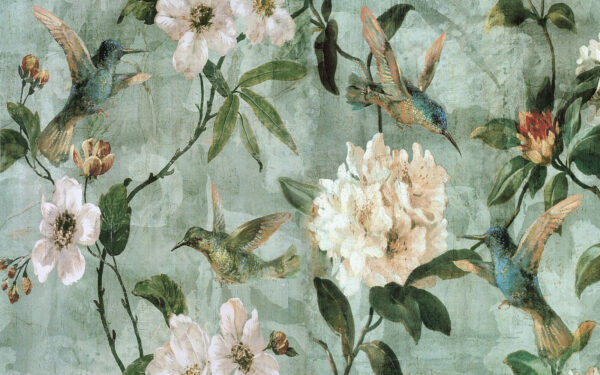 Papier peint avec des oiseaux et des fleurs Papier peint avec des oiseaux et des fleurs