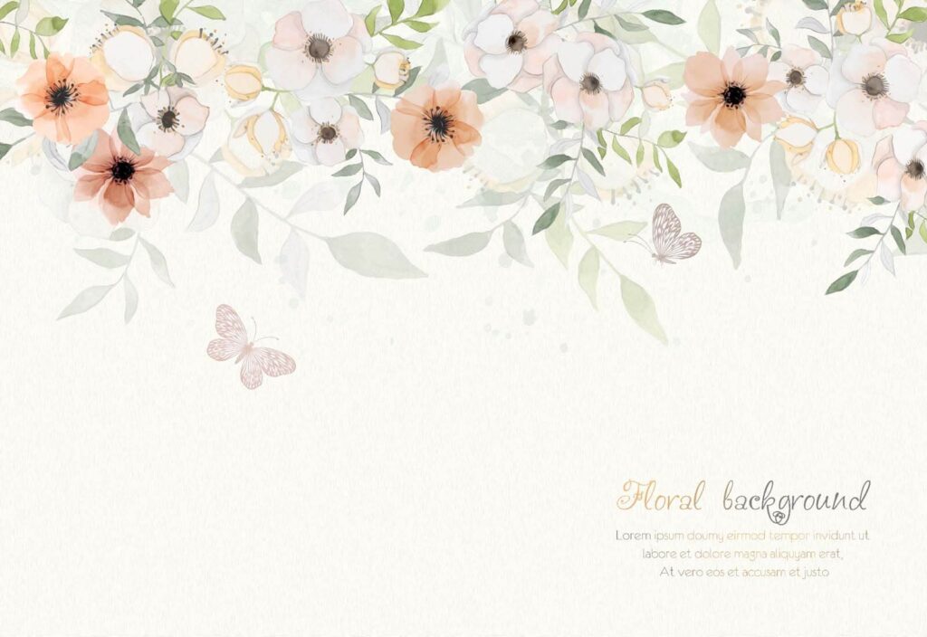 Fond blanc avec fleurs et papillons Fond blanc avec fleurs et papillons