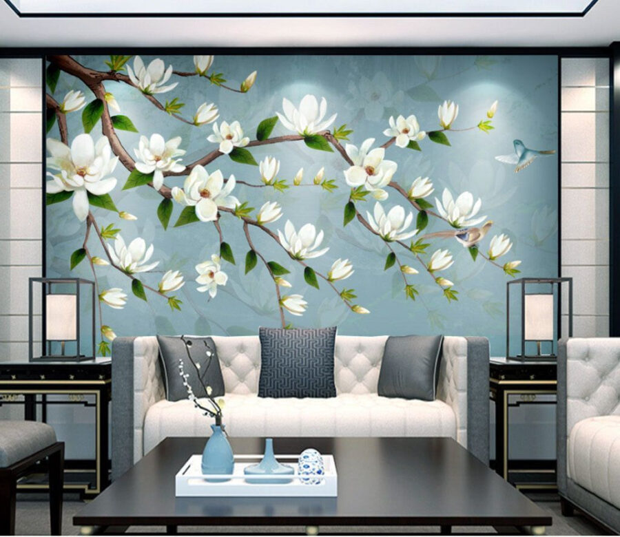 Fleurs blanches sur une branche