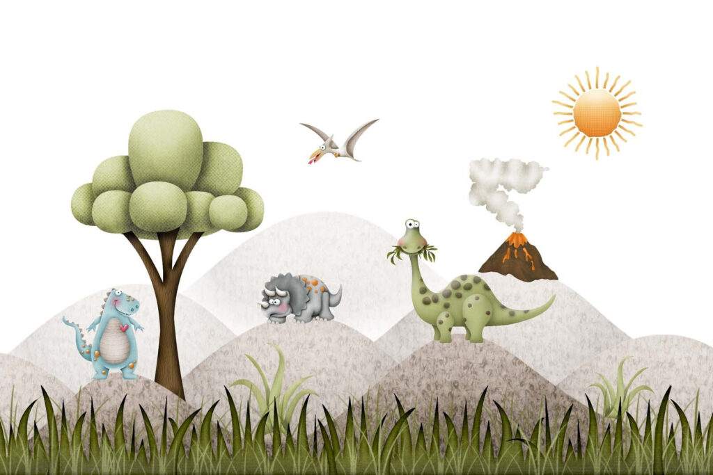 Dinosaures de dessins animés dans un paysage Dinosaures de dessins animés dans un paysage
