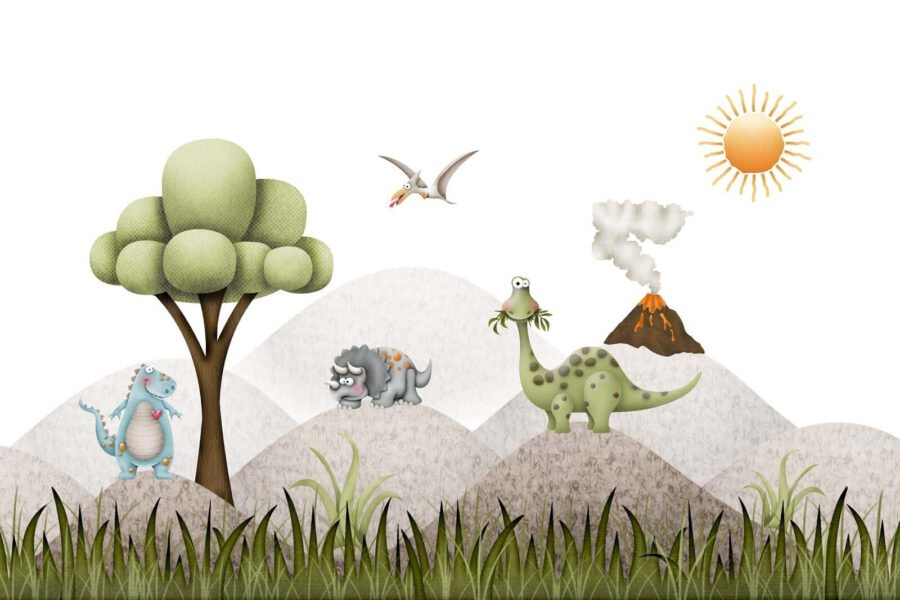 Dinosaures de dessins animés dans un paysage