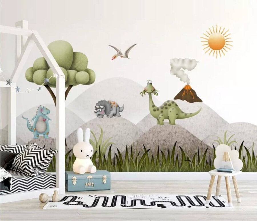 Dinosaures de dessins animés dans un paysage