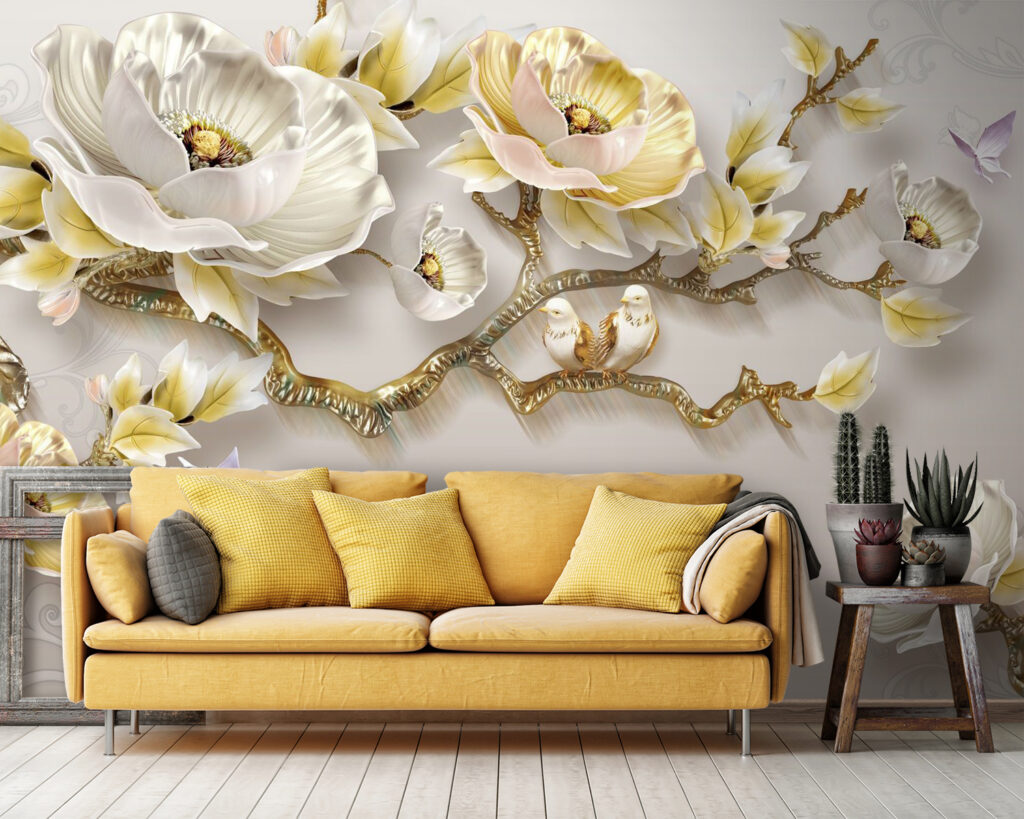 Papier peint avec des fleurs et des oiseaux u31662pig36 1024x819 - Papier peint avec des fleurs et des oiseaux - tegory