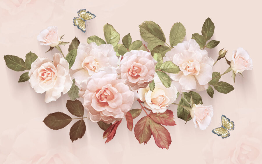 Roses délicates et papillons doux