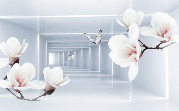Fleurs blanches et papillons dans une pièce Fleurs blanches et papillons dans une pièce