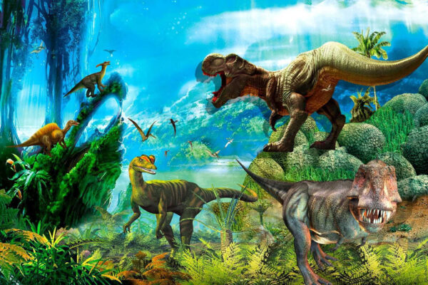 Groupe de dinosaures dans une forêt Groupe de dinosaures dans une forêt