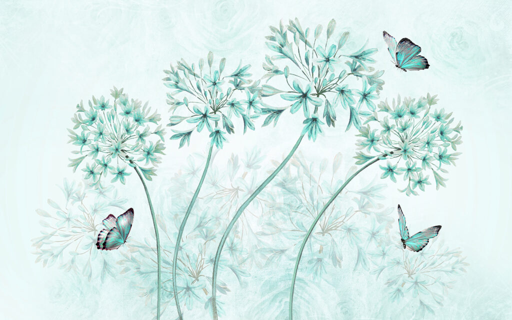 Une peinture de fleurs et de papillons Une peinture de fleurs et de papillons