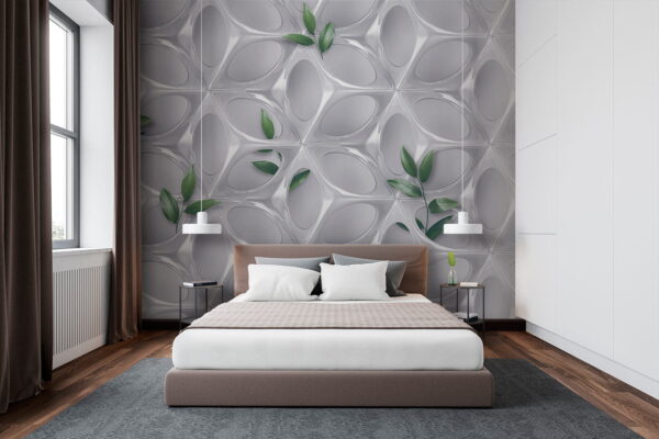 Mur blanc avec des feuilles vertes Mur blanc avec des feuilles vertes