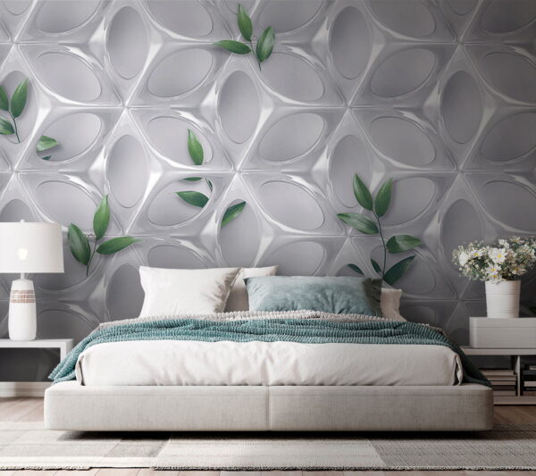 Mur blanc avec des feuilles vertes Mur blanc avec des feuilles vertes