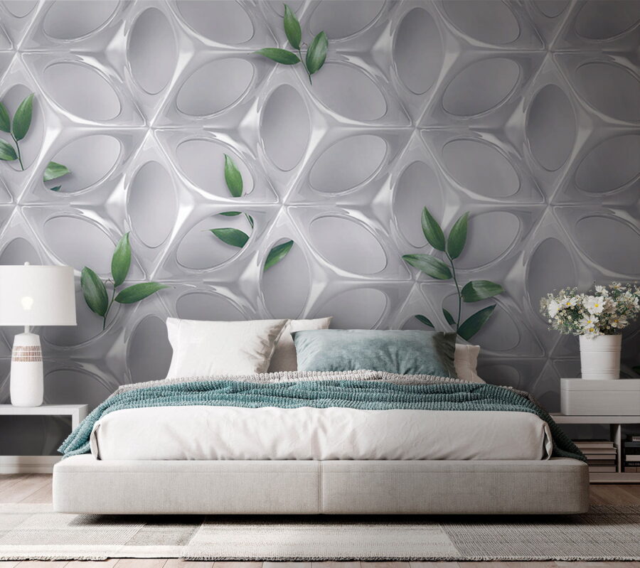 Mur blanc avec des feuilles vertes