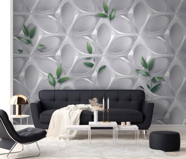 Mur blanc avec des feuilles vertes Mur blanc avec des feuilles vertes
