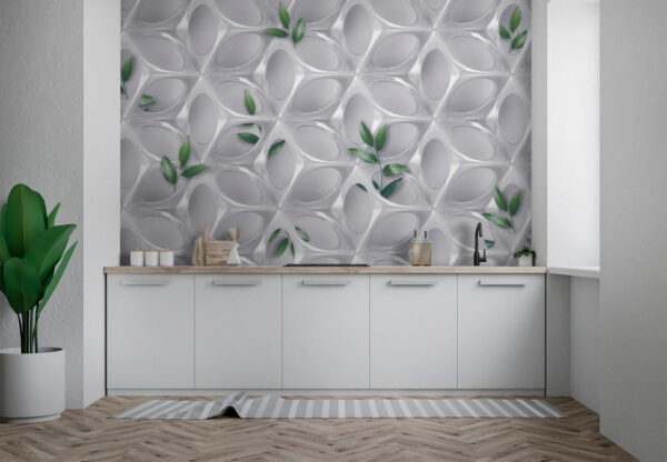 Mur blanc avec des feuilles vertes Mur blanc avec des feuilles vertes