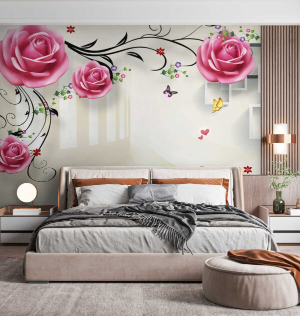 Papier peint avec des roses et des oiseaux Papier peint avec des roses et des oiseaux
