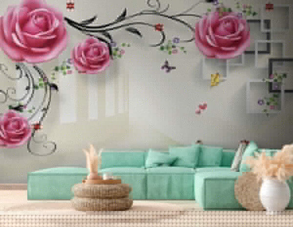 Papier peint avec des roses et des oiseaux Papier peint avec des roses et des oiseaux
