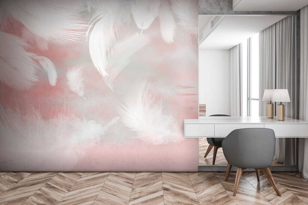 White feathers on a pink background White feathers on a pink background