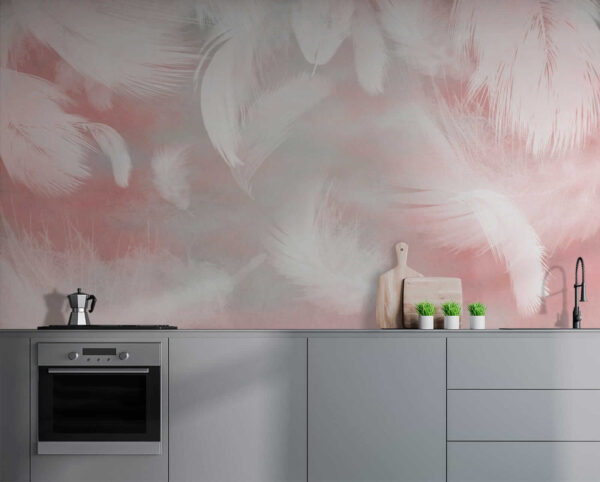 White feathers on a pink background White feathers on a pink background