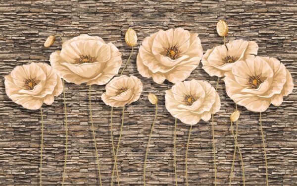 Groupe de fleurs sur un mur de briques Groupe de fleurs sur un mur de briques