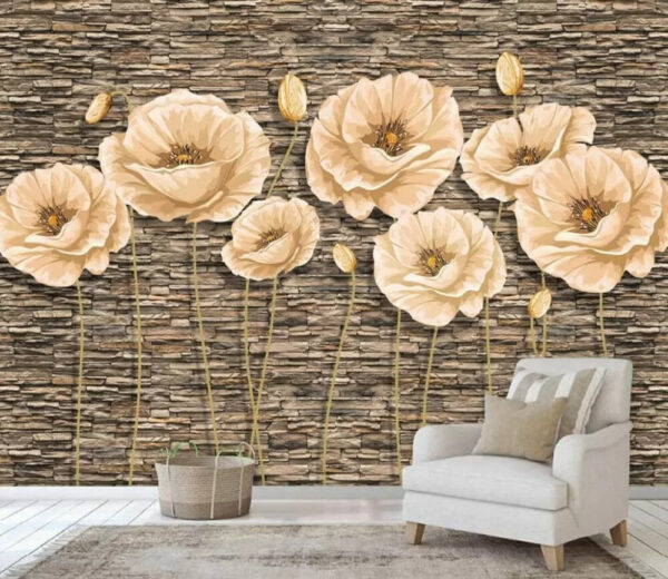 Groupe de fleurs sur un mur de briques Groupe de fleurs sur un mur de briques