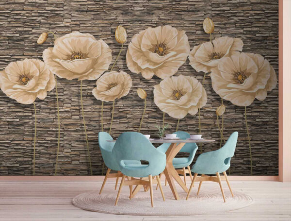 Groupe de fleurs sur un mur de briques Groupe de fleurs sur un mur de briques