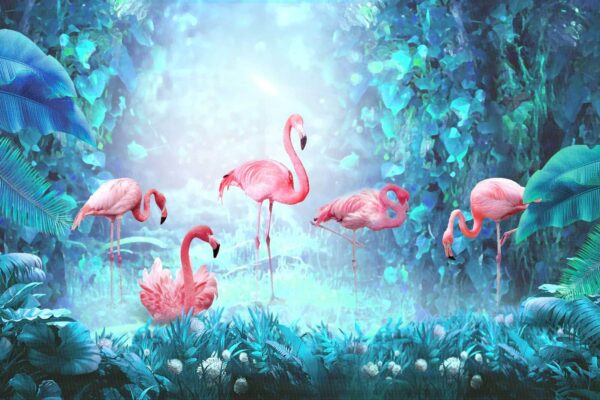 Groupe de flamants roses dans une forêt Groupe de flamants roses dans une forêt