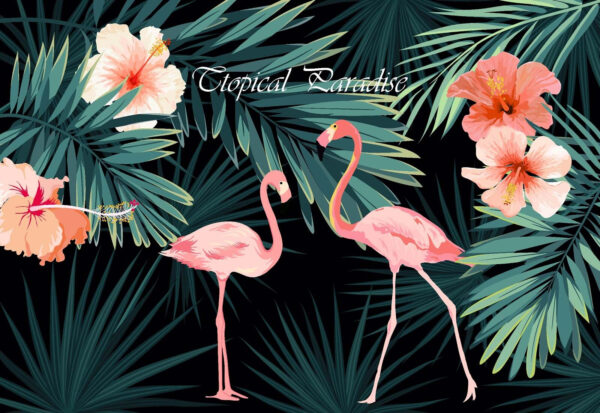 Couple de flamants roses et fleurs Couple de flamants roses et fleurs