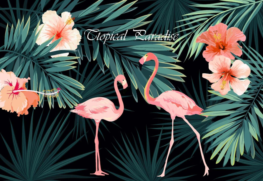 Couple de flamants roses et fleurs Couple de flamants roses et fleurs