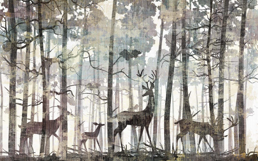 Groupe de cerfs dans une forêt Groupe de cerfs dans une forêt
