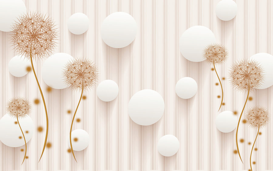 Cercles blancs et pissenlits sur fond blanc