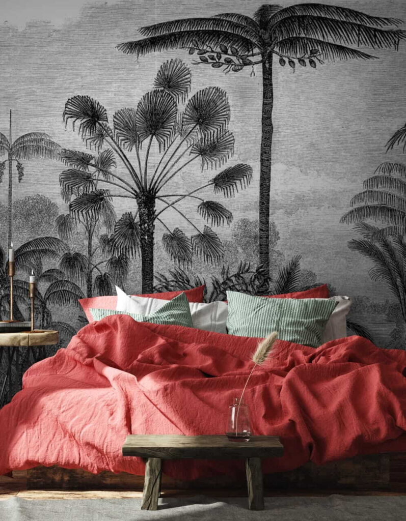 Black and white drawing of palm trees Black and white drawing of palm trees