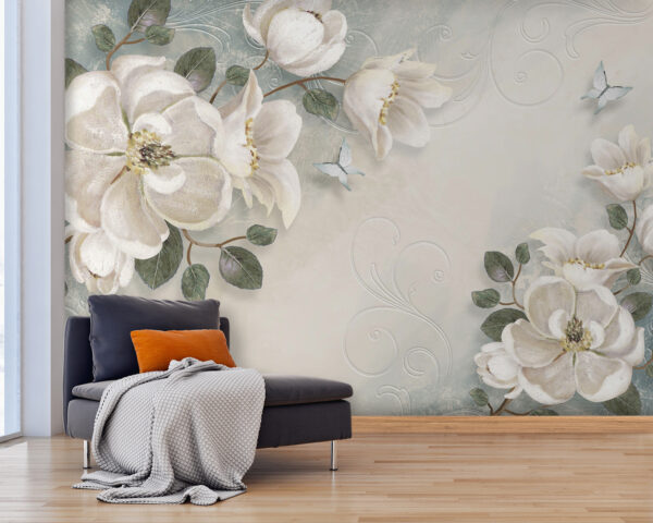 Fleurs et feuilles blanches sur fond blanc Fleurs et feuilles blanches sur fond blanc