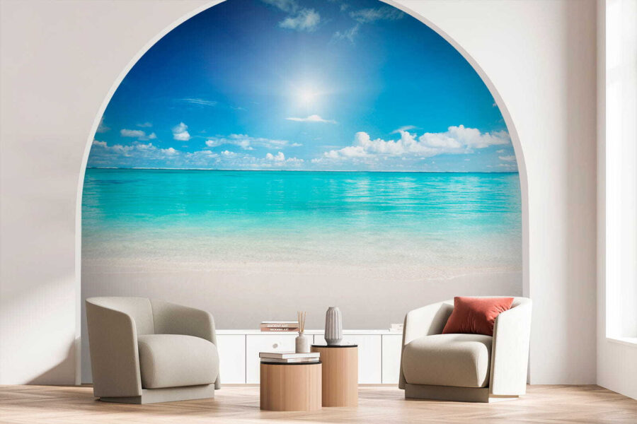 Ciel bleu avec nuages et plage de sable