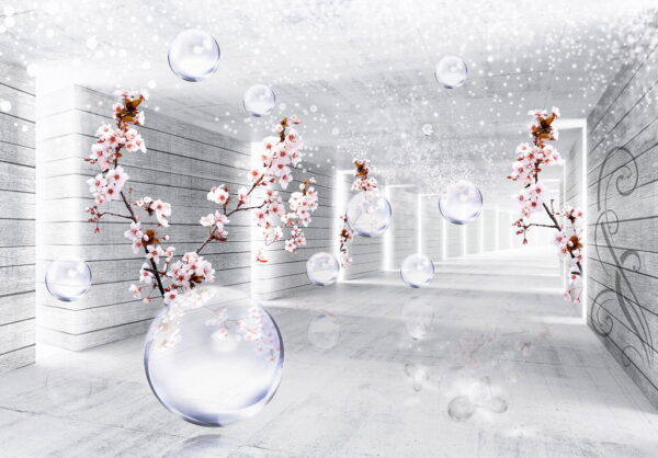 Chambre blanche avec fleurs et bulles Chambre blanche avec fleurs et bulles