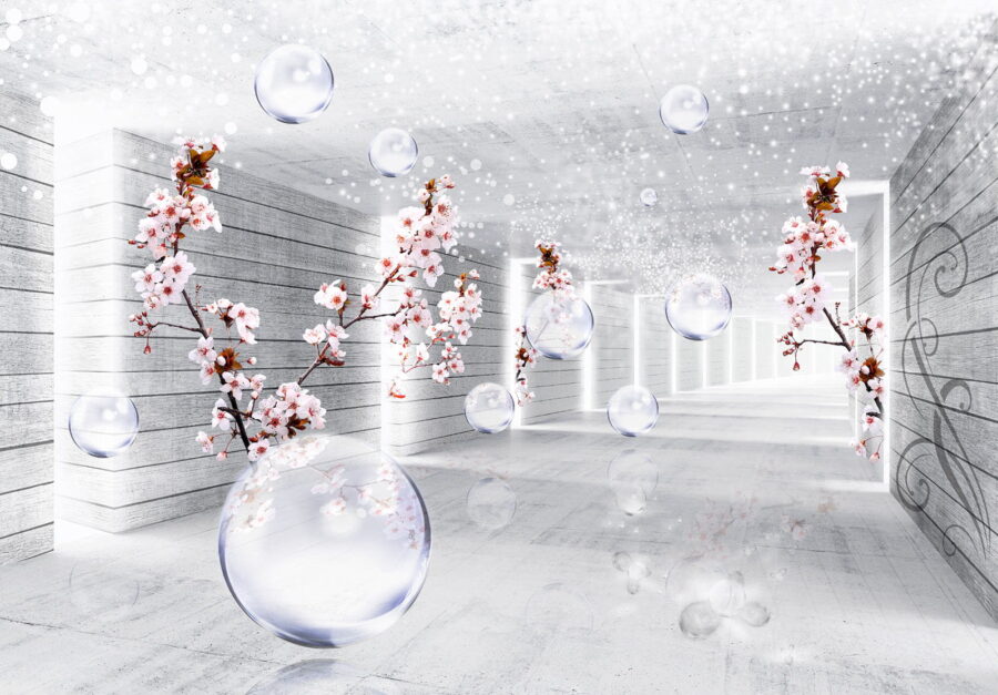 Chambre blanche avec fleurs et bulles Chambre blanche avec fleurs et bulles