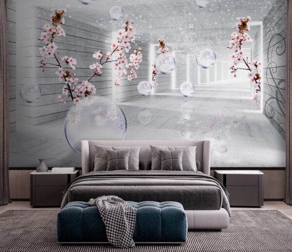 Chambre blanche avec fleurs et bulles Chambre blanche avec fleurs et bulles