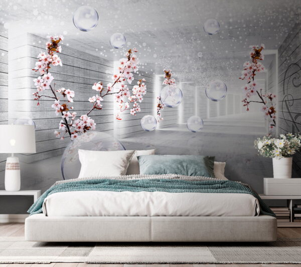 Chambre blanche avec fleurs et bulles Chambre blanche avec fleurs et bulles