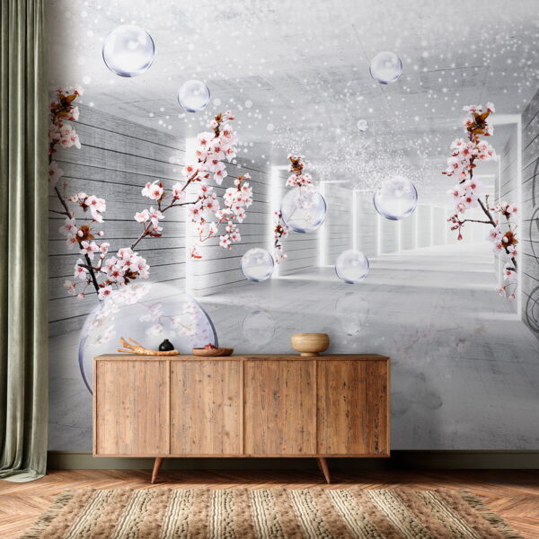 Chambre blanche avec fleurs et bulles Chambre blanche avec fleurs et bulles