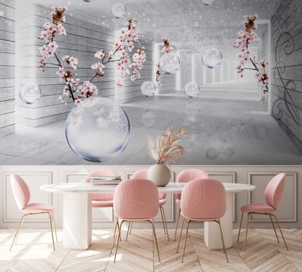 Chambre blanche avec fleurs et bulles Chambre blanche avec fleurs et bulles