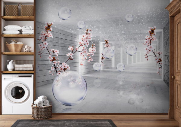 Chambre blanche avec fleurs et bulles Chambre blanche avec fleurs et bulles
