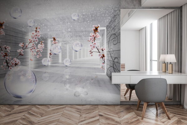 Chambre blanche avec fleurs et bulles Chambre blanche avec fleurs et bulles