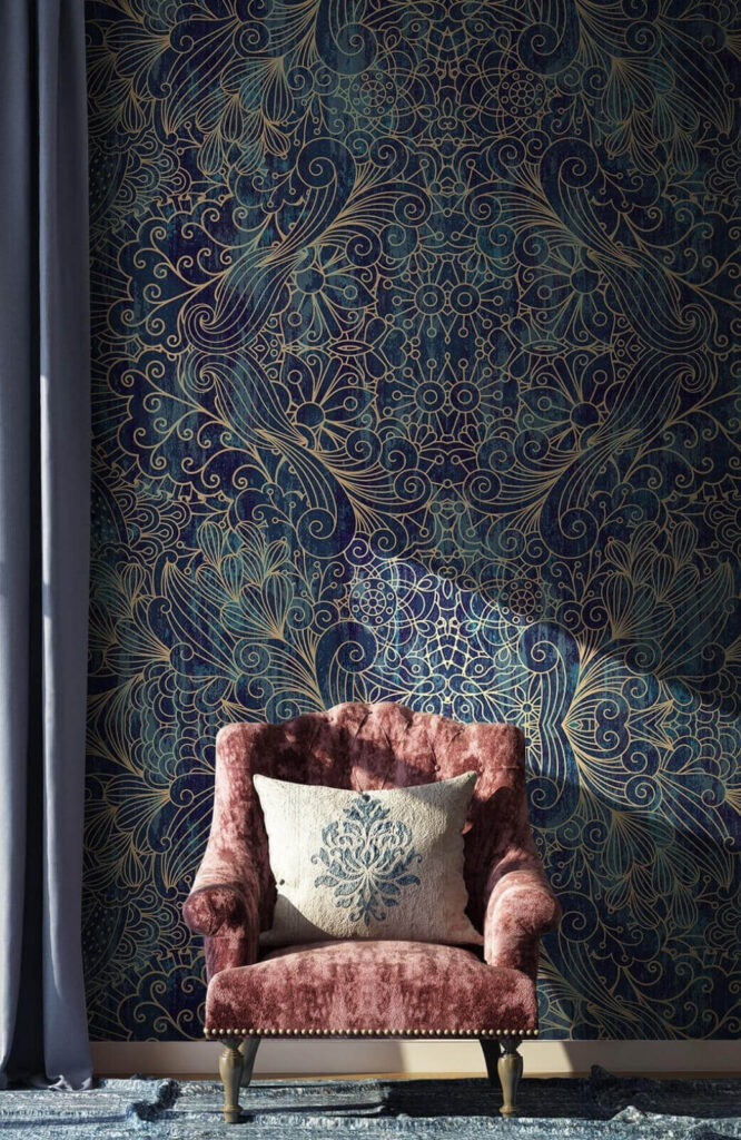 Intricate blue symmetrical floral design Intricate blue symmetrical floral design