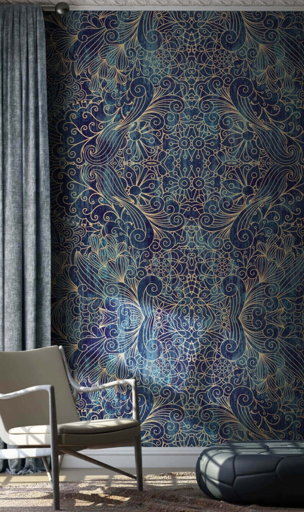 Intricate blue symmetrical floral design Intricate blue symmetrical floral design