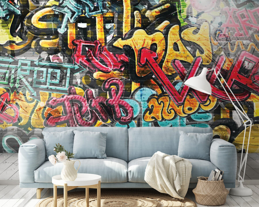 Papier peint Mur couvert de graffitis