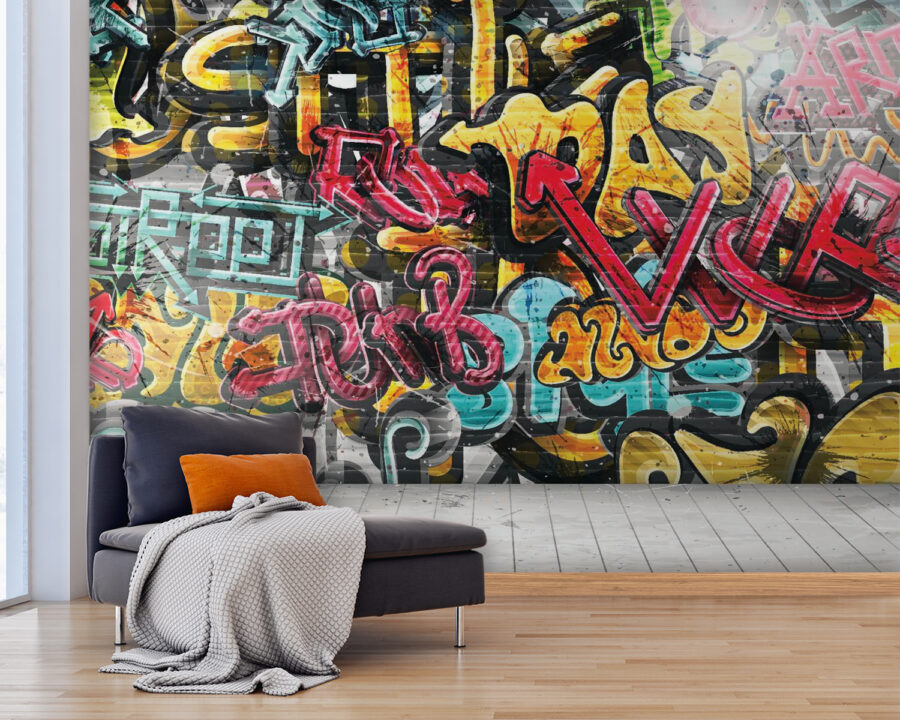 Papier peint Mur couvert de graffitis – Image 5