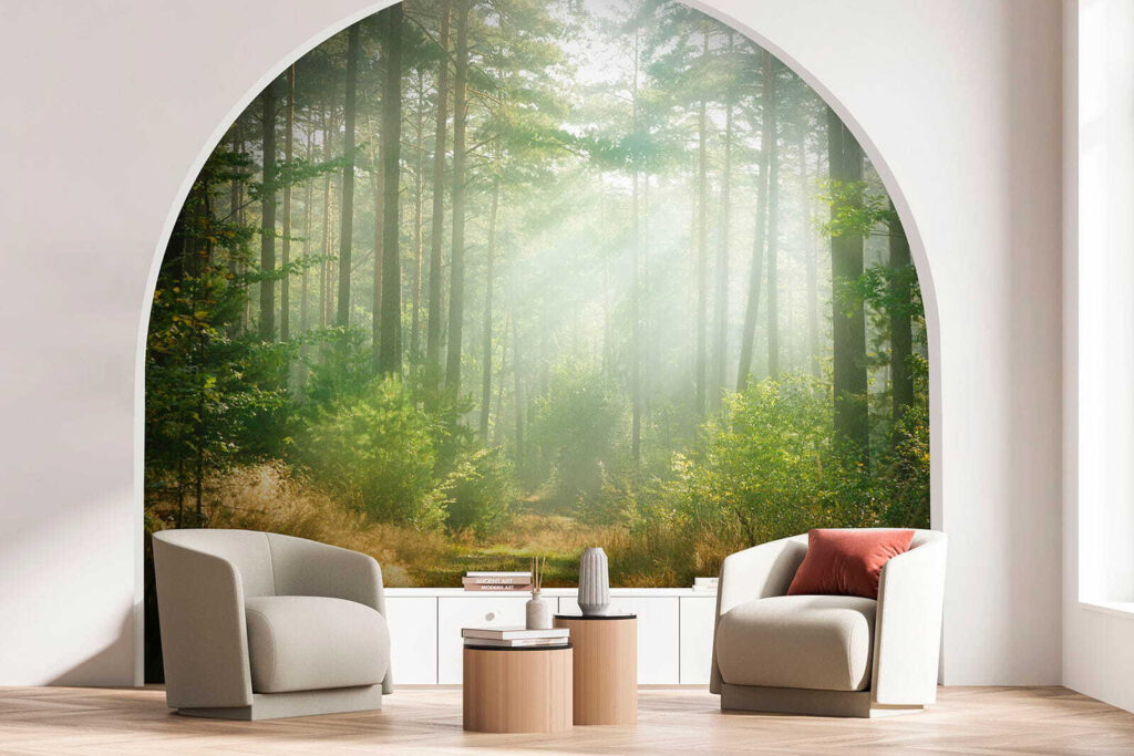 Path through a forest with trees and bushes Path through a forest with trees and bushes