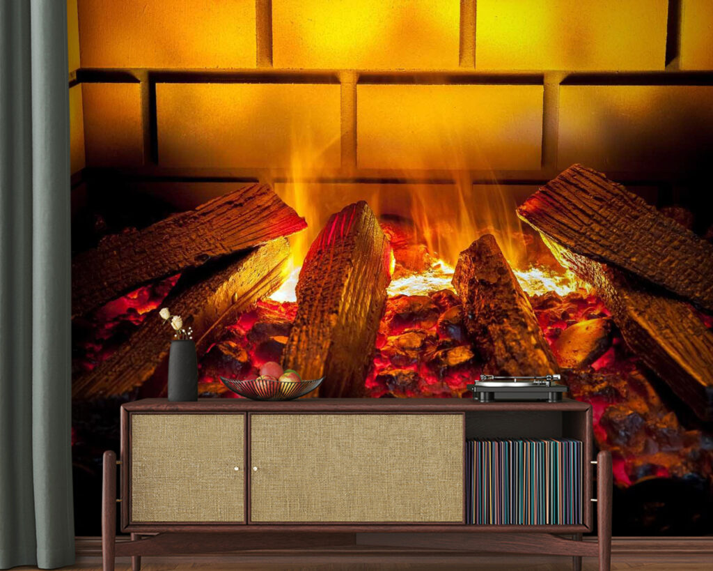 Fire in a fireplace Fire in a fireplace