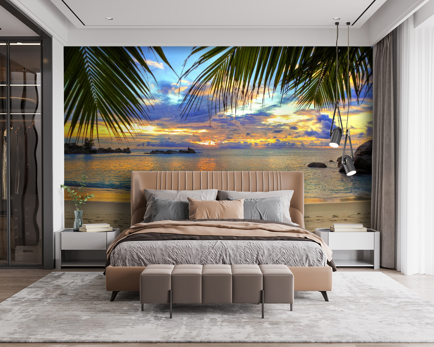 Beach with palm trees and water Beach with palm trees and water