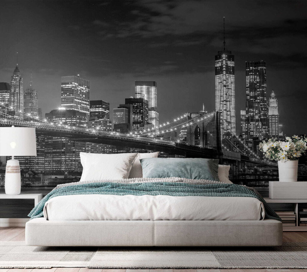 Bridge over water with city skyline at night Bridge over water with city skyline at night